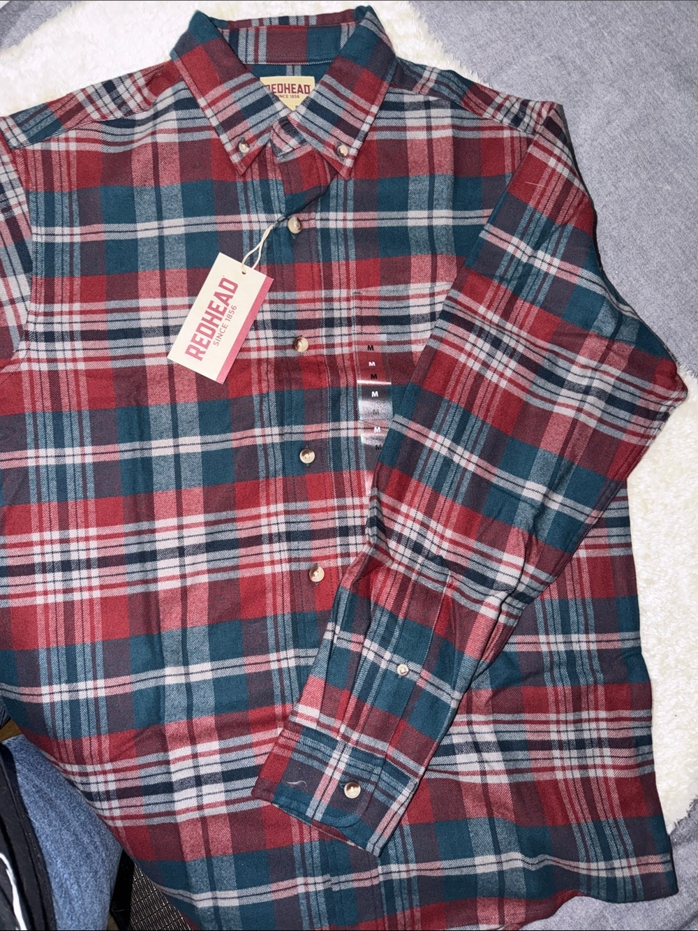 RedHead Men's Red and Green Plaid Button-Down Shirt